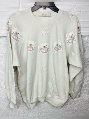 Vintage Mint Bear & floral pastel Crewneck Sweater size large
